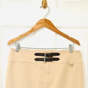 💚Lauren Ralph Lauren Cotton-blend Skirt w/Double-belt Detail, Size 8, Khaki
